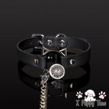Black Cat Ears Bell Leather Chain Collar