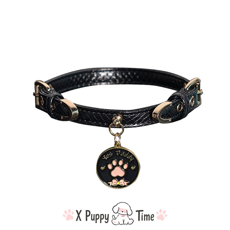 Yes Daddy Black Leather Collar Set