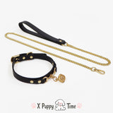 Golden Bell Leather Choker Collar