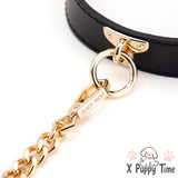 Gold Chain Leather Collar Leash