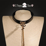 Black Leather Chain Collar with Leash