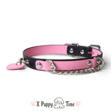 Pink Heart Chain Leather Choker