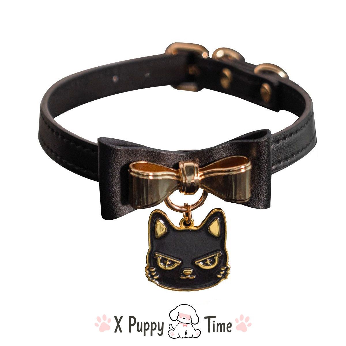 Black Cat Bow Leather Choker