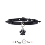 Spiked Paw Charm Leather Choker