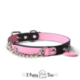 Pink Heart Chain Leather Choker