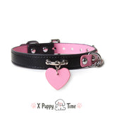 Pink Heart Chain Leather Choker