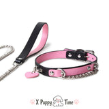 Pink Heart Chain Leather Choker